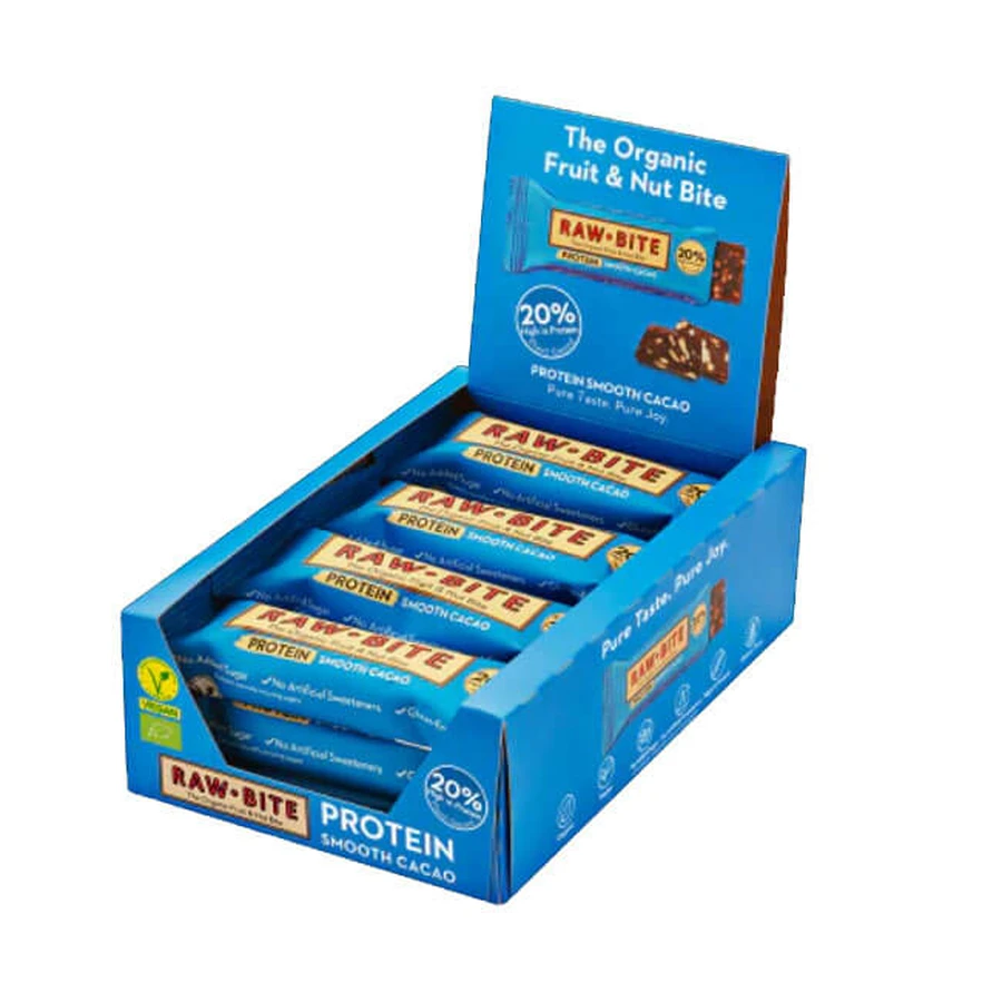 Barrita proteica ecológica de cacao suave, 45 g, Rawbite