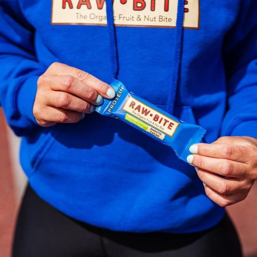 Barrita proteica ecológica de cacao suave, 45 g, Rawbite