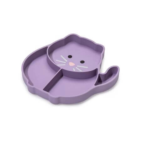 Assiette compartimentée avec ventouse en silicone, 6+ mois, Cat, Melii