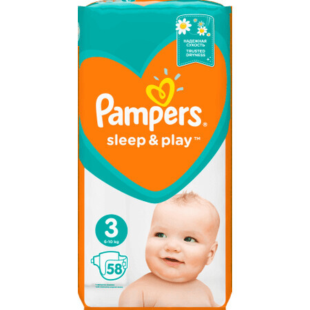 Pañales Pampers Sleep &amp; Play, talla 3, 6-10kg, 58 pcs