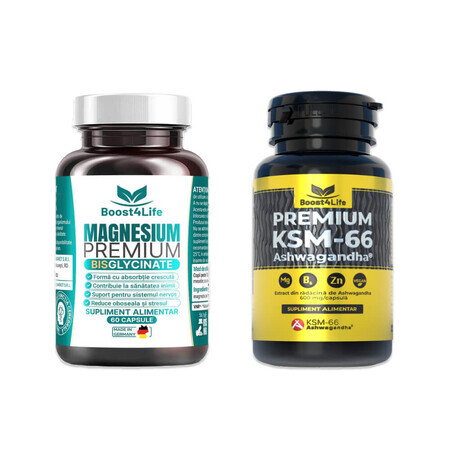 Premium Magnesium Bisglycinat 60 Kapseln + Ashwagandha KSM-66 Premium 180 Kapseln Boost4Life