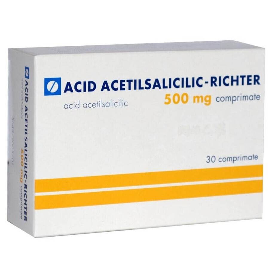 Ácido acetilsalicílico 500 mg y gluconato de calcio 150 mg, 30 comprimidos, Gedeon Richter Rumanía