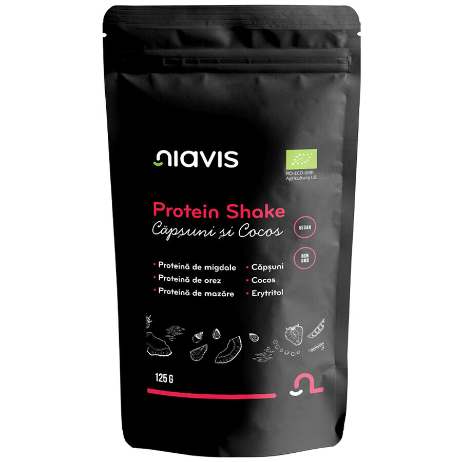 Protein Shake Bio with strawberries and coconut, 125 g, Niavis