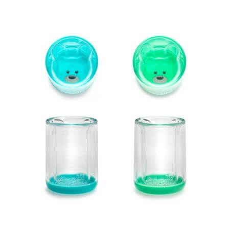 Set de 2 vasos infantiles con diseño interior, Azul y Verde, Melii