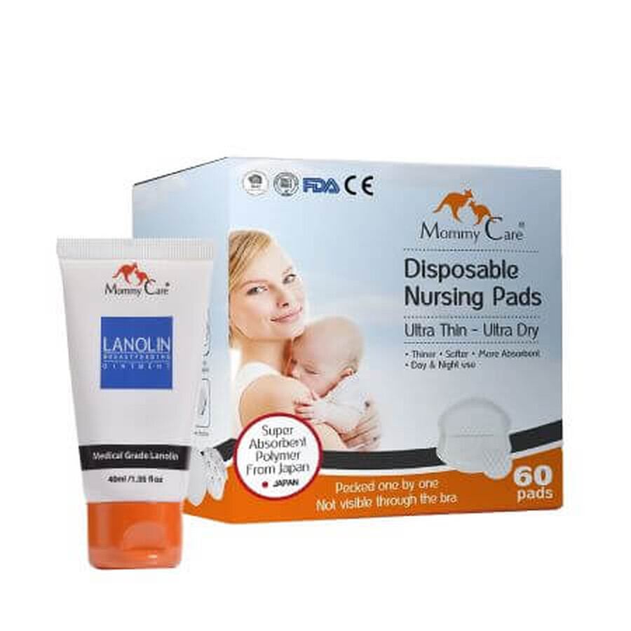 Package Lanolin Ointment + Ultra thin Breast Pads, 40 ml + 60 pieces, Mommy Care