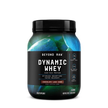 Beyond Raw Dynamic Whey Chocolate Lava Cake, Proteína de suero con sabor a tarta de chocolate y lava, 900 G, GNC