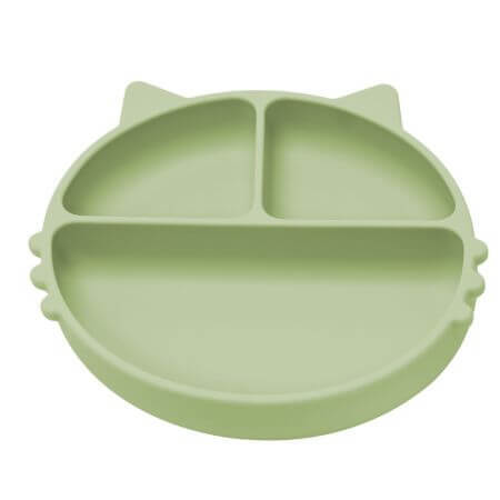 Plato compartimentado de silicona con ventosa Kitty, 6 meses+, Verde crudo, Appekids