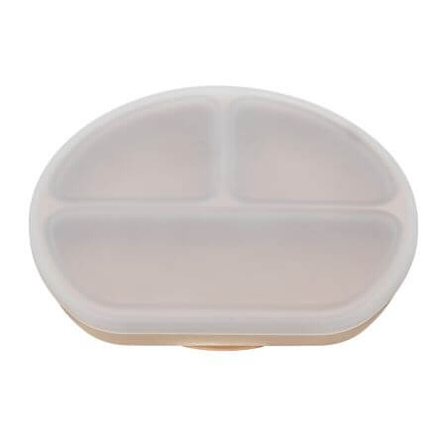 Plato compartimentado de silicona con ventosa y tapa, 6 meses+, Bubble Beige, Appekids