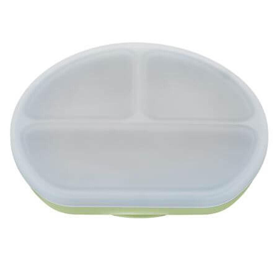 Assiette compartimentée en silicone avec ventouse et couvercle, 6 mois+, Raw Green, Appekids