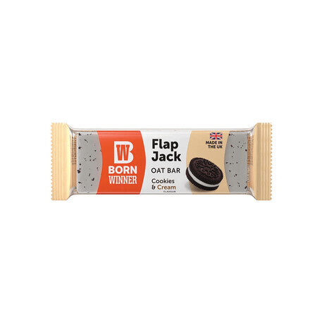 Barretta di avena al cioccolato bianco con biscotti alla crema Flap Jack, 100 g, Born Winner