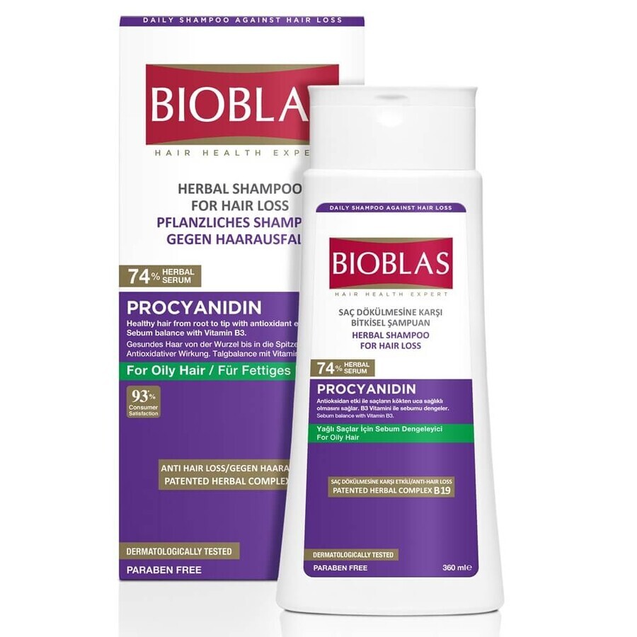 Prociadina champú anti decoloración para cabello graso, 360 ml, Bioblas