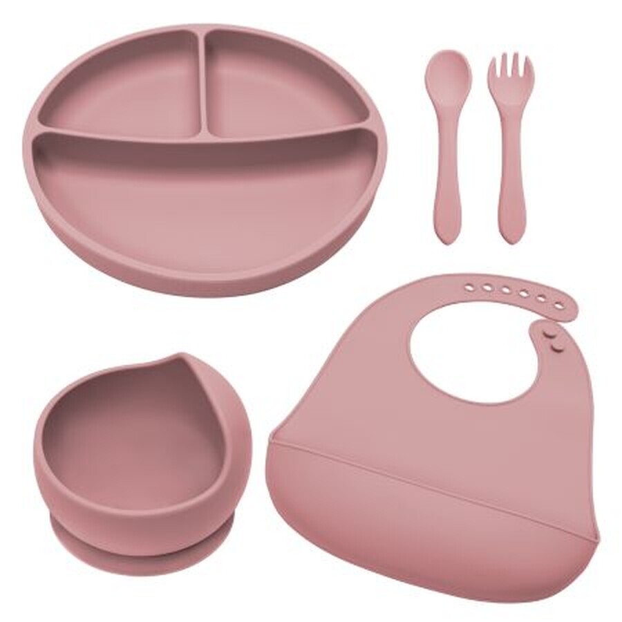 Set pentru diversificare din silicon Classic, 6 luni+, Old Rose, Appekids