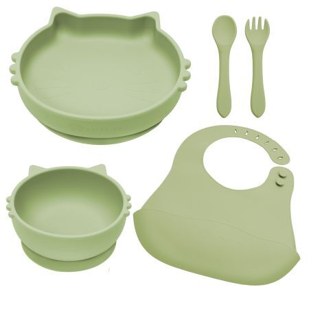 Kitty Silicone Diversion Set, 6 meses, Raw Green, Appekids