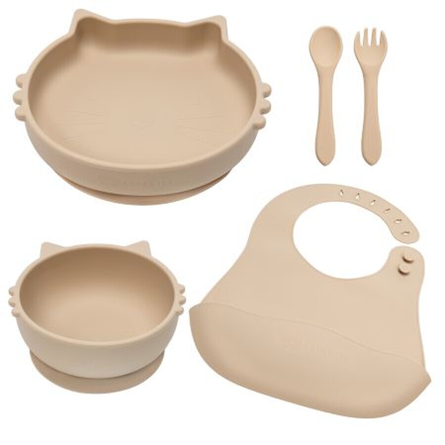 Kitty Silicone Afleidingsset, 6 maanden+, Bubble Beige, Appekids