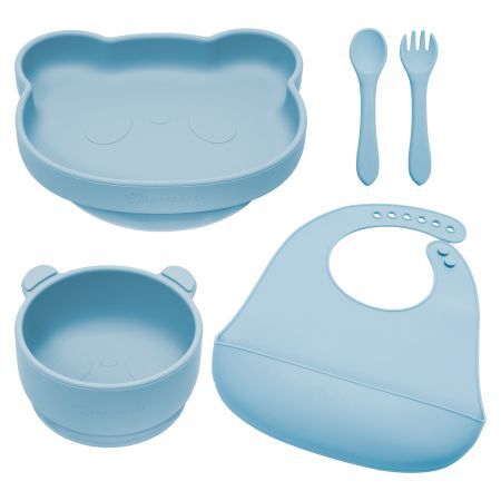 Panda Silicone Diversion Set, 6 meses+, Aqua Blue, Appekids