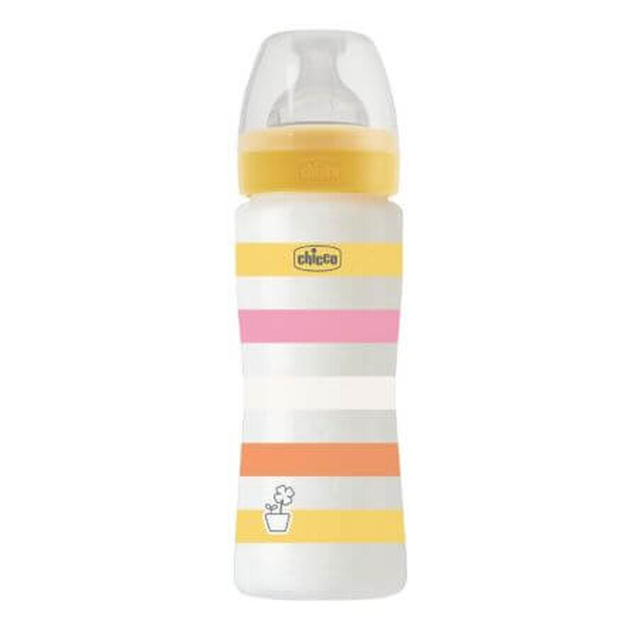 Biberon WB en PP avec tétine en silicone à débit rapide Filles, 4 mois+, Jaune, 330 ml, Chicco