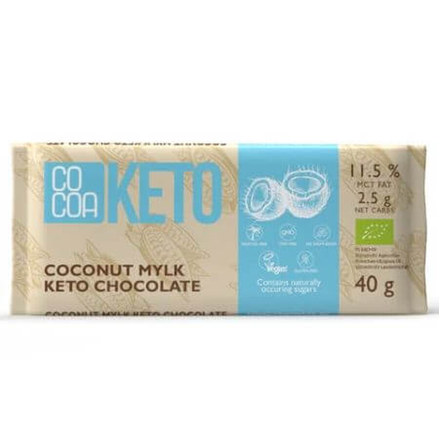 Chocolate ecológico con coco Keto, 40 g, Cacao