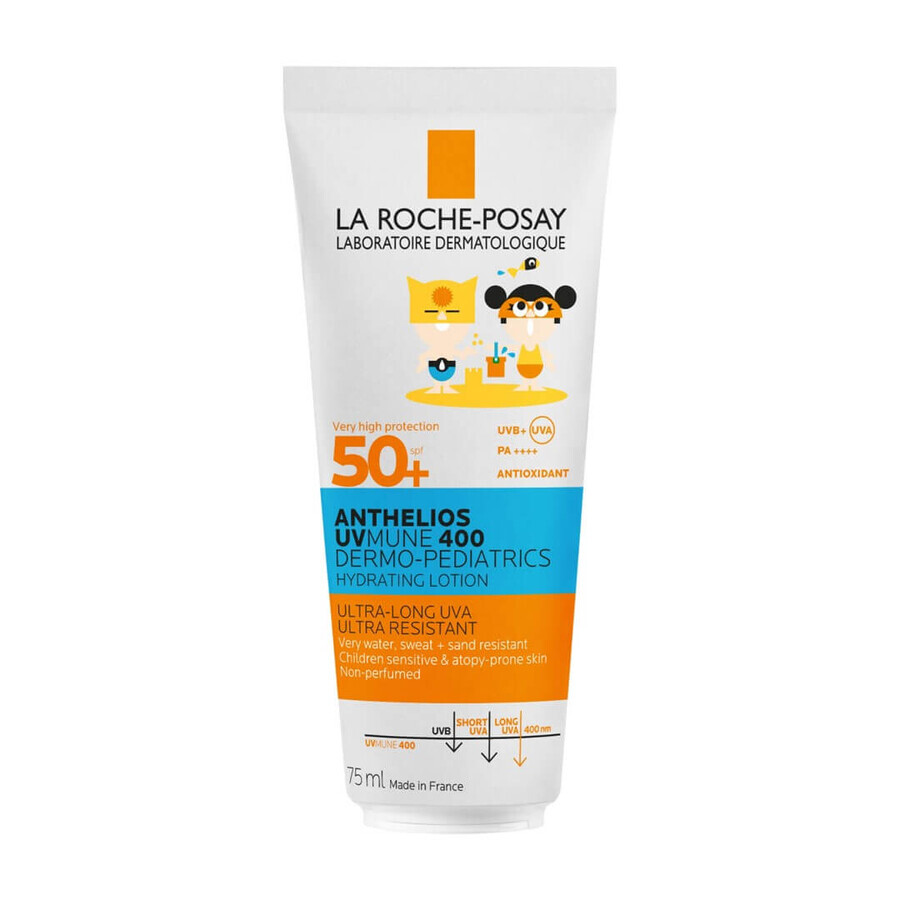 Anthelios Dermo-Pediatrics Lozione idratante con SPF 50+ per viso e corpo dei bambini, 75 ml, La Roche-Posay