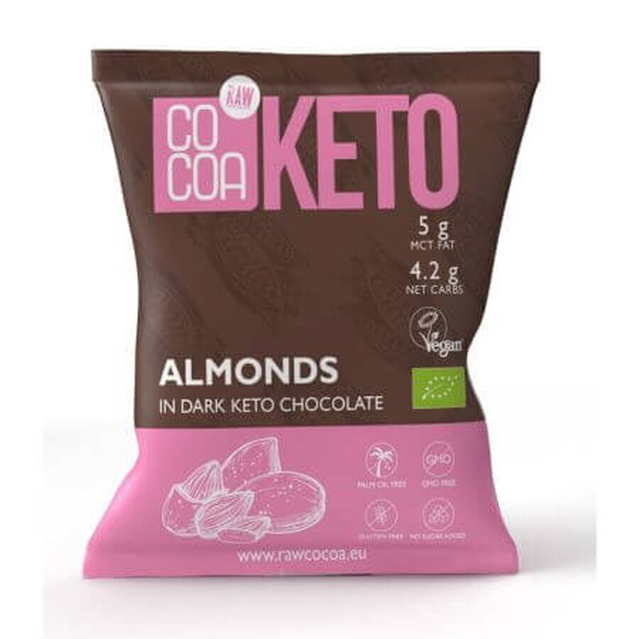 Almendras recubiertas de chocolate negro Keto Organic, 70 g, Cacao