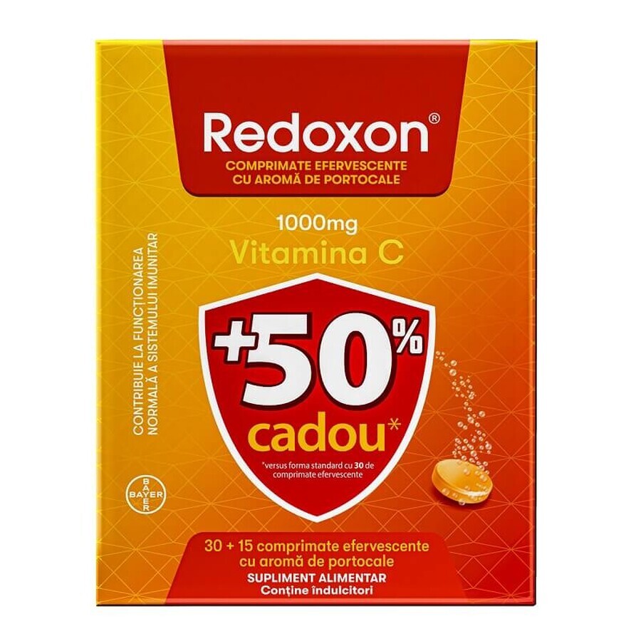 Redoxon sobre con vitamina C, 1000 mg, 30+15 comprimidos efervescentes, Naranja, Bayer