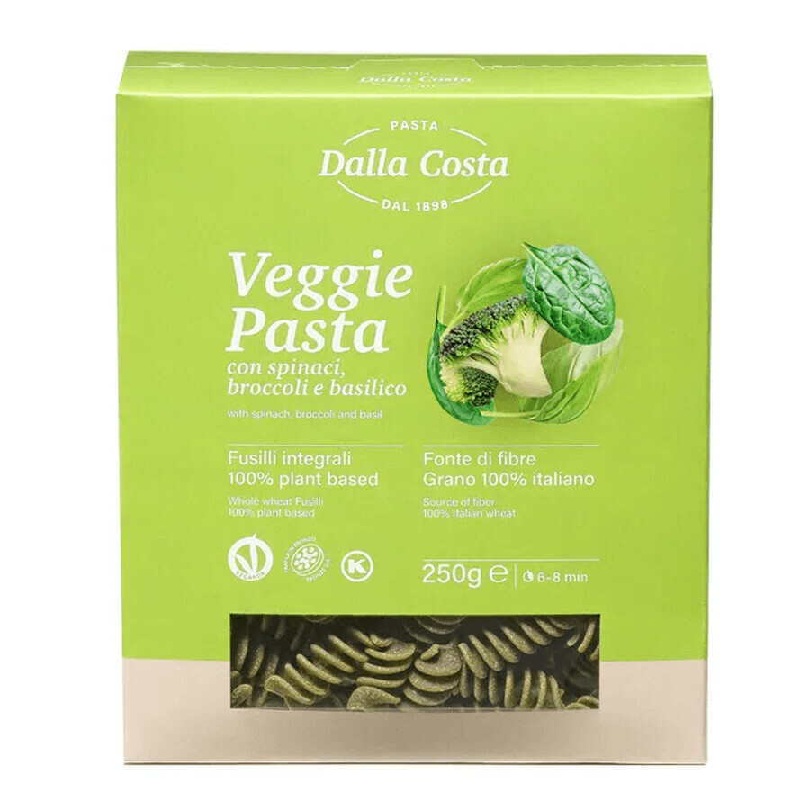 Pasta fusilli de trigo duro con brócoli, espinacas y albahaca, 250 g, Dalla Costa