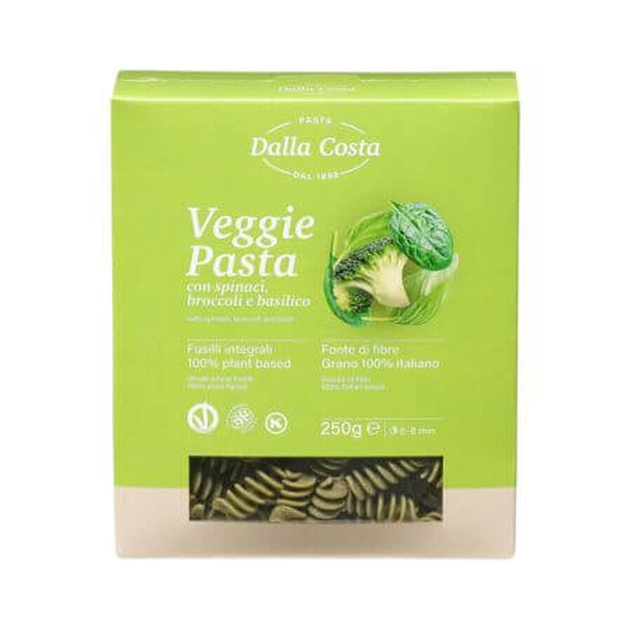 Paste fusilli din grau dur cu broccoli, spanac si busuioc, 250 g, Dalla Costa