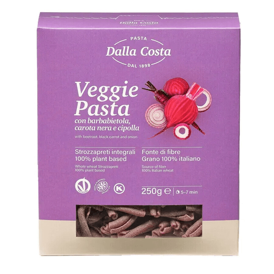 Pâtes complètes à la betterave, à la carotte noire et à l'oignon Strozzapreti, 250 g, Dalla Costa