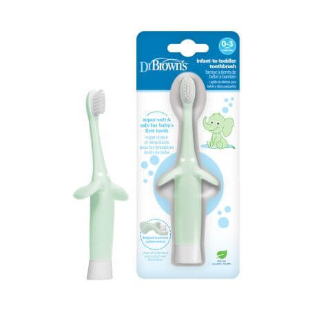 Cepillo de dientes infantil, verde menta, 0-3 años, Dr. Browns