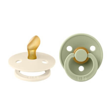 Set de 2 sucettes avec tétine anatomique Colour Latex, 0 mois, Sage-Ivory, Bavoirs