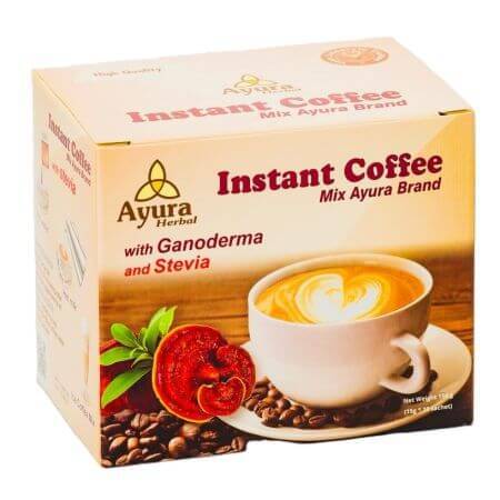 Caffè con ganoderma e stevia Miscela istantanea di caffè, 10 bustine, Ayura Herbal