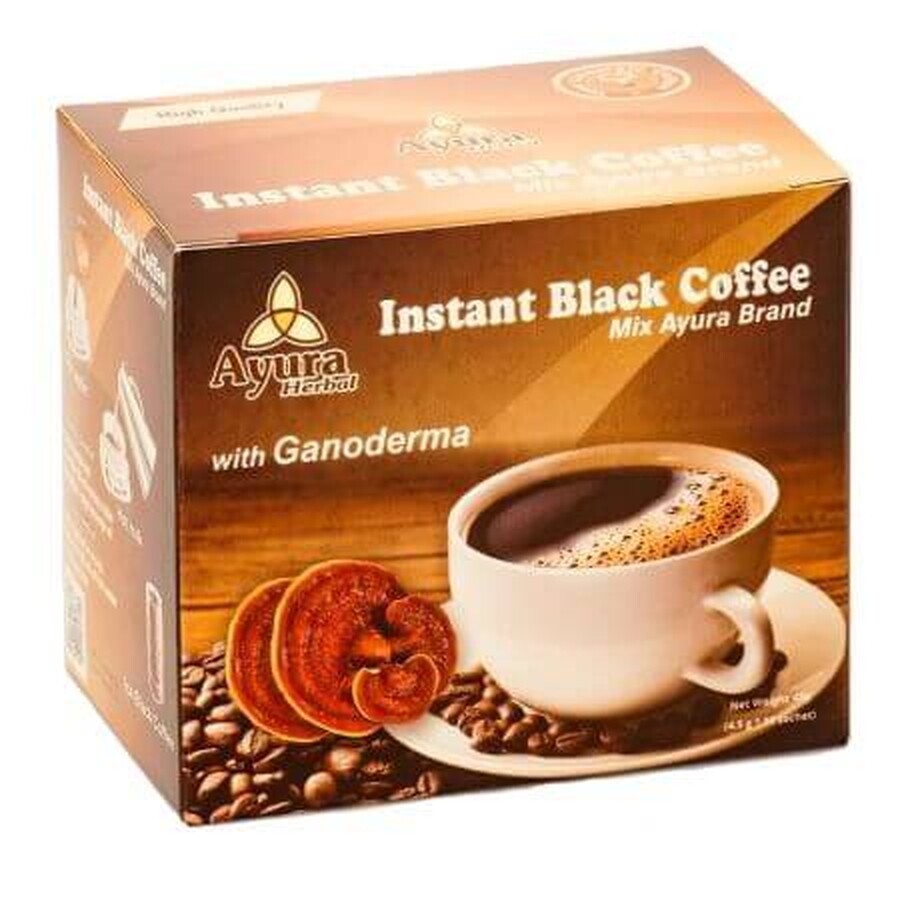 Café negro con ganoderma Instant Coffee Mix, 10 bolsitas, Ayura Herbal