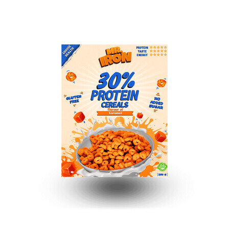 Protein-Cerealien mit gesalzenem Karamell, vegan, zuckerfrei und glutenfrei, 250 g, Mister Iron