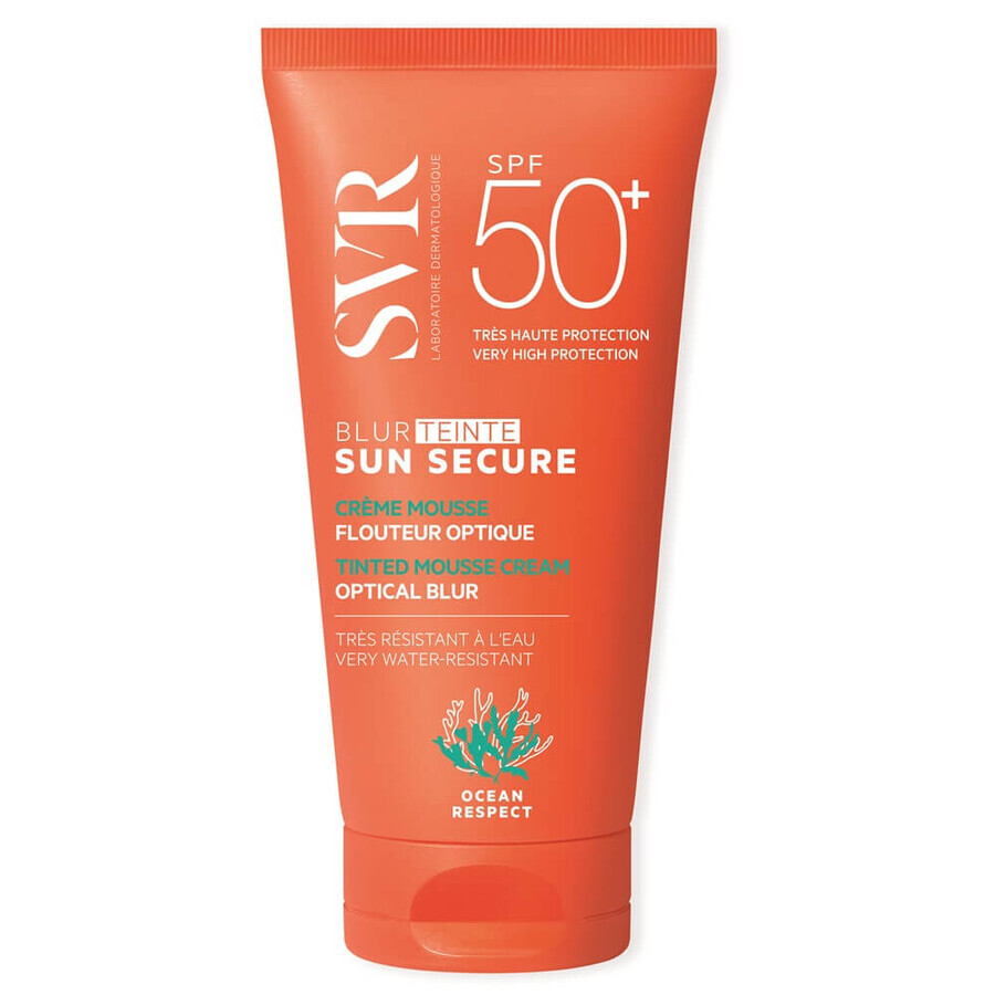 Crema Espumosa Protectora Solar con FPS 50+ Tono Beige Rosa Sun Secure Blur Hale, 50 ml, Svr