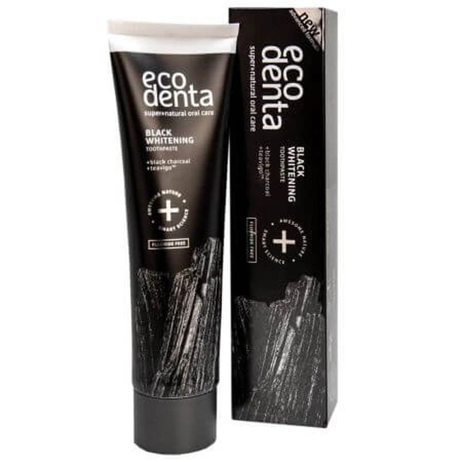 Pasta dentífrica con carbón vegetal y Teavigo Black Whitening, 75 ml + 75 ml, Ecodenta