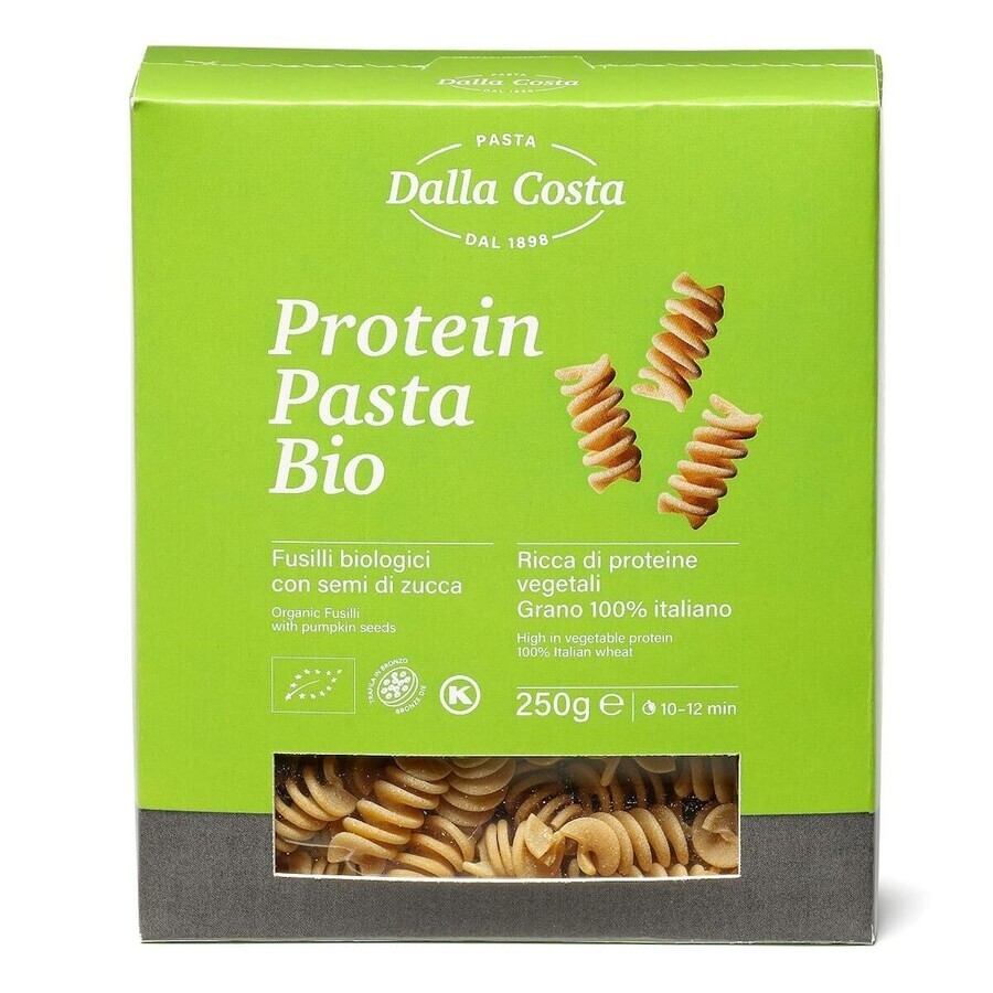 Pâtes protéinées biologiques fusilli aux graines de citrouille, 250 g, Dalla Costa