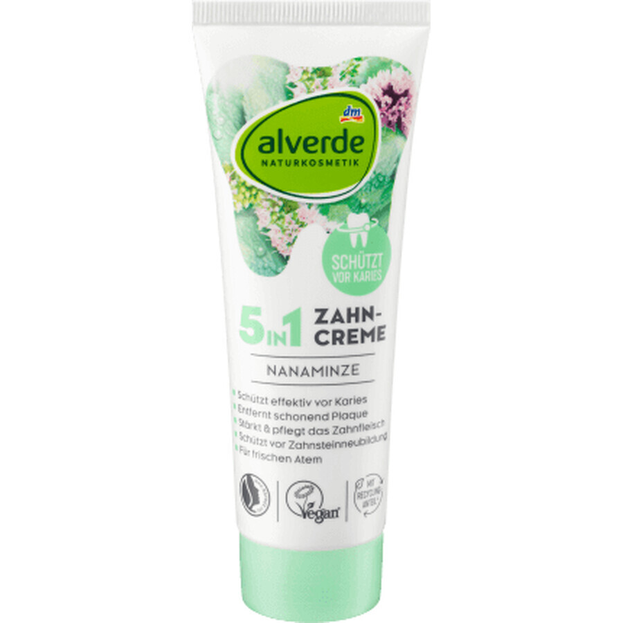 Alverde Naturkosmetik Pasta dentífrica Menta Nana 5en1, 75 ml