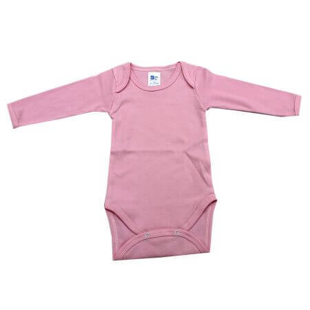 Body din bumbac cu maneca lunga Rib, 18-24 luni, Roz, Baltic Bebe