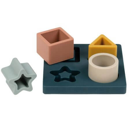 Puzzelspel met geometrische vormen in silicone, Groen, Nattou