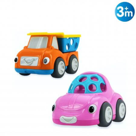 Sonajero coche de juguete, coche de juguete rosa / volquete naranja, Nuby