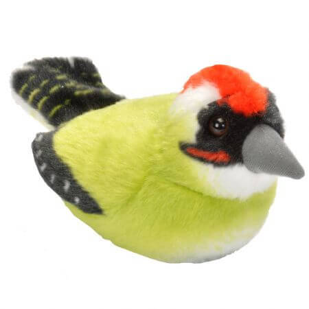 Peluche Pájaro con sonidos, 17 cm, Pájaro carpintero verde, Wild Republic