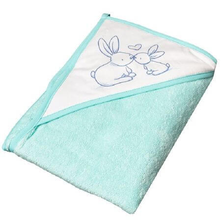 Toalla de baño con capucha Little Bunnies, 80x80cm, Mint Green, Tega Baby