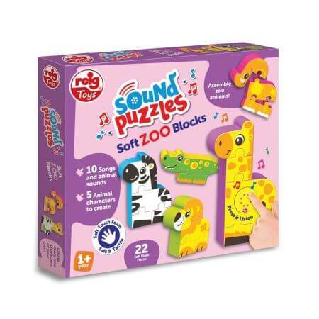 Puzzle Bloques con sonidos, +1 año, Animales del zoo, Reig