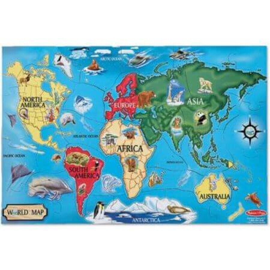 Puzzle de suelo mapamundi, 33 piezas, Melissa and Doug