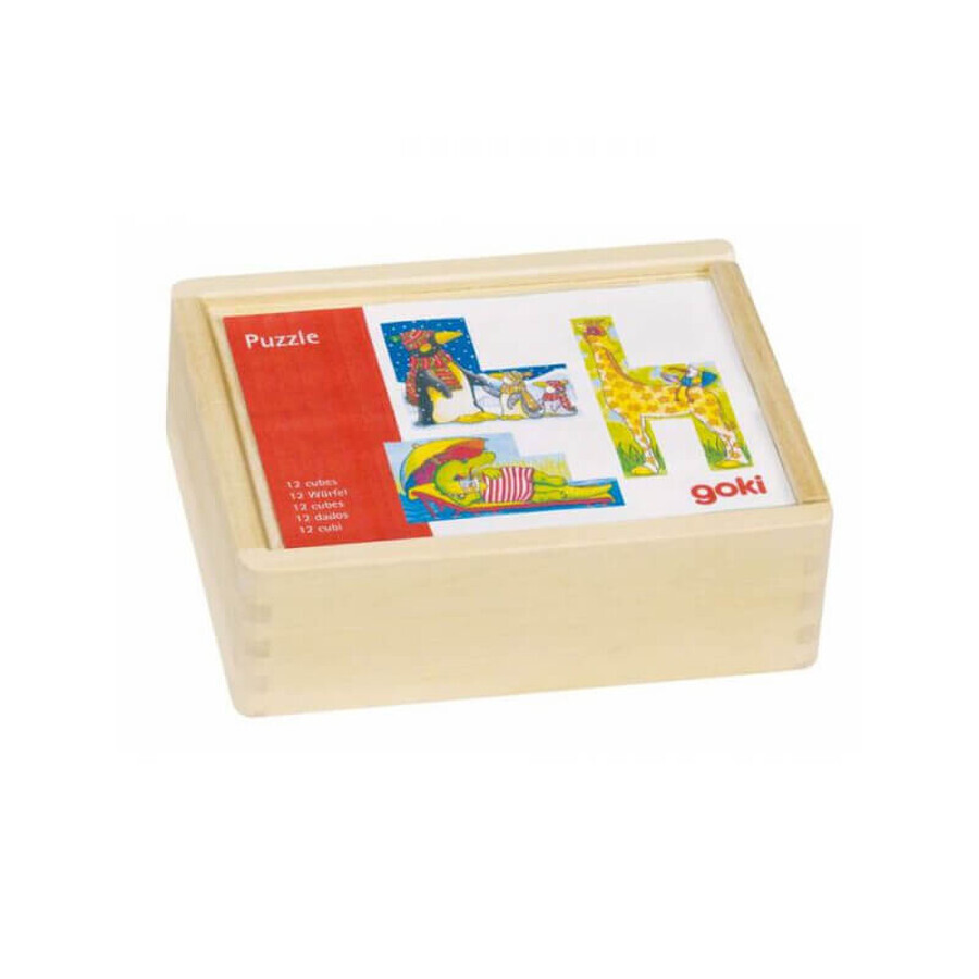 Puzzle cubo de madera Animales divertidos, + 3 años, Goki