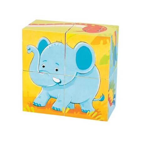 Puzzle a cubo di legno, Animali selvatici, Goki