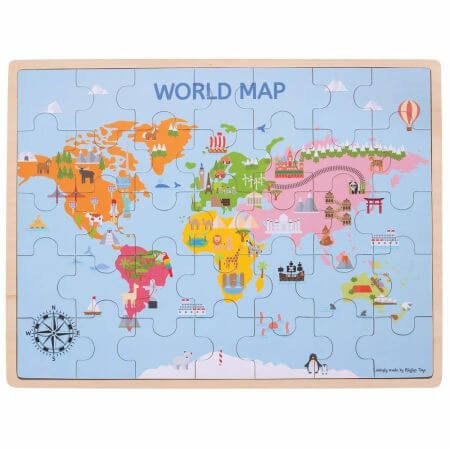 Puzzle de madera Mapa del mundo, 35 piezas, Big Jigs