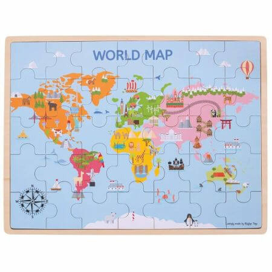 Puzzle in legno Mappa del mondo, 35 pezzi, Big Jigs