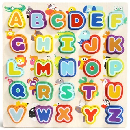 Puzzle de madera Letras y animales, 2 años+, Topbright