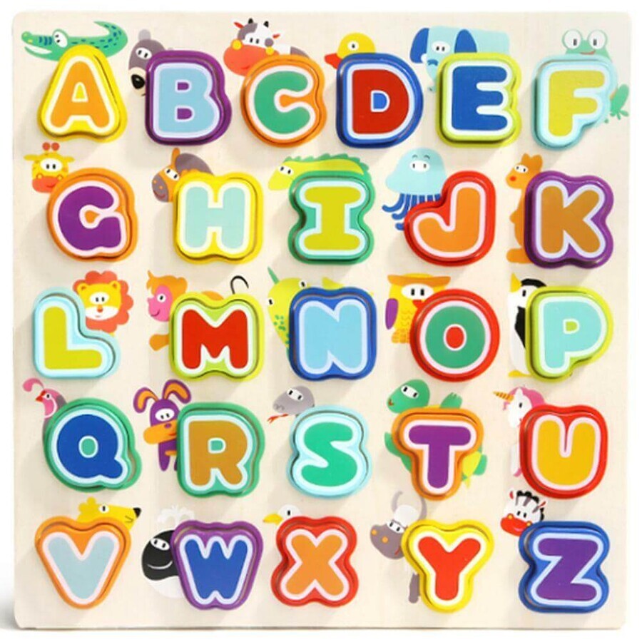 Puzzle de madera Letras y animales, 2 años+, Topbright