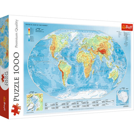 Puzzle Mapa físico del mundo, 1000 piezas, Trefl